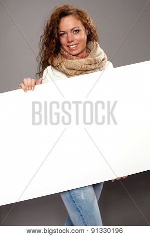 Woman With White Advertising Sign