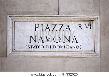 Piazza Navona Sign In Rome, Italy
