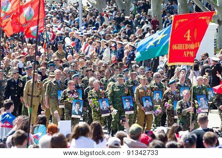 Sevastopol, Crimea - May 9, 2015: Veterans At The Parade In Honor Of The 70Th Anniversary Of Victory