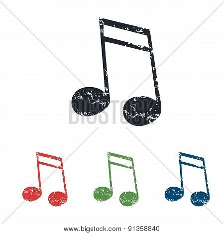 Sixteenth note grunge icon set