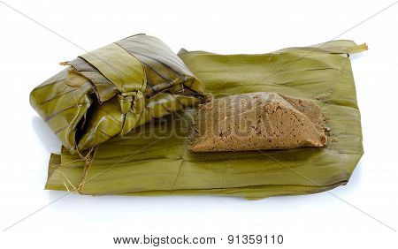 Steam Soybean With Banana Leaf Isolated On White ,northern Of Thailand Food