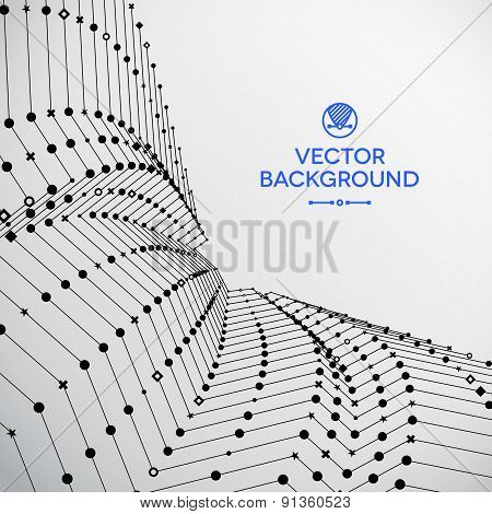 Wavy grid made of connected dots with signs