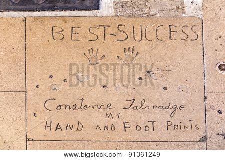 Handprints Of Constance Talmadge In Hollywood Boulevard In The Concrete Of Chinese Theatre's Forecou
