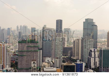 BANGKOK, THAILAND - OCTOBER 27, 2011: Aerial vew on Bangkok downtown from Leboa hotel. Bangkok is the capital of Thailand. It is known in Thai as Krung Thep Maha Nakhon.