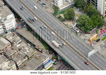 BANGKOK, THAILAND - OCTOBER 27, 2011: Aerial vew on Bangkok downtown from Leboa hotel. Bangkok is the capital of Thailand. It is known in Thai as Krung Thep Maha Nakhon.