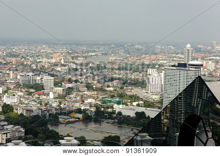 BANGKOK, THAILAND - OCTOBER 27, 2011: Aerial vew on Bangkok downtown from Leboa hotel. Bangkok is the capital of Thailand. It is known in Thai as Krung Thep Maha Nakhon.