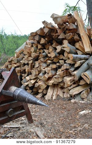 Logs Near Cutting Machine