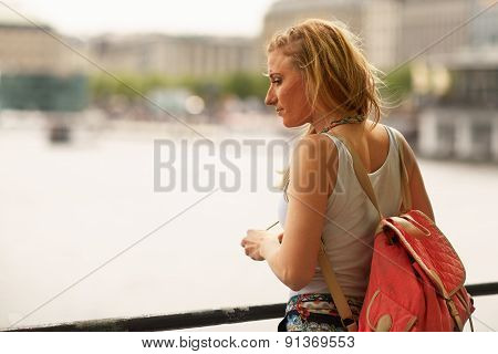 Girl As A Tourist To The City Tour In Hamburg