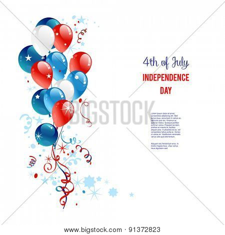 Holiday balloons. Place for text. Holiday patriotic card for Independence day, Memorial day, Veterans day, Presidents day and so on.