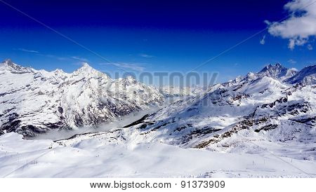 Snow Mountains And Blue Sky