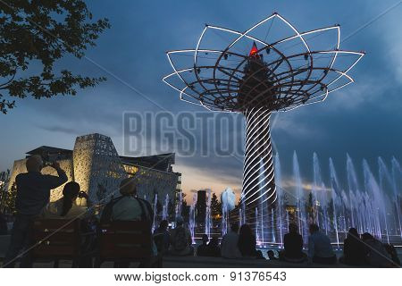 Tree Of Life In The Evening At Expo 2015 In Milan, Italy