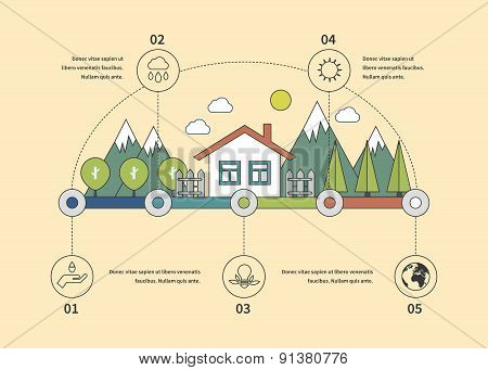 Ecology illustration infographic elements flat design. Eco life.