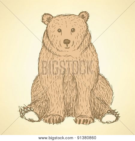 Sketch Cute Bearl In Vintage Style