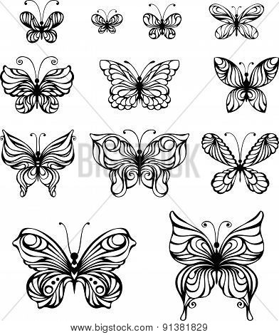 Vector set of vintage butterflies.