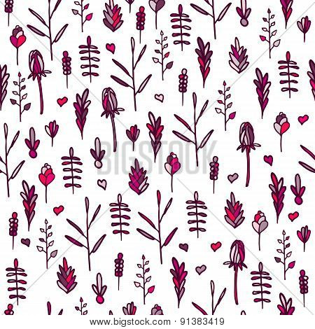 Seamless vertical floral pattern on a white background. Doodle style. Vector.