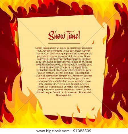 Template posters on a bright red background with frame of fire. Place for your text. vector
