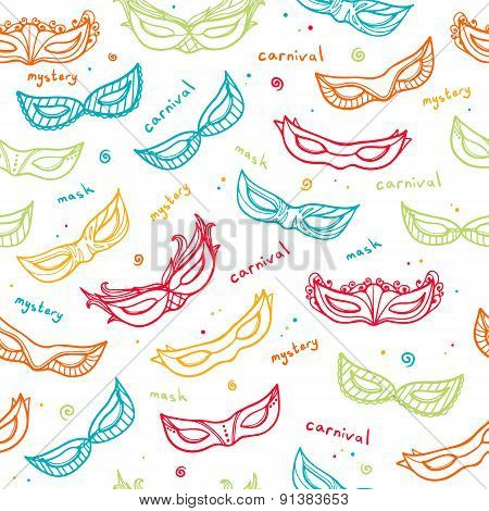 Seamless colorful pattern with carnival masks. Vector.