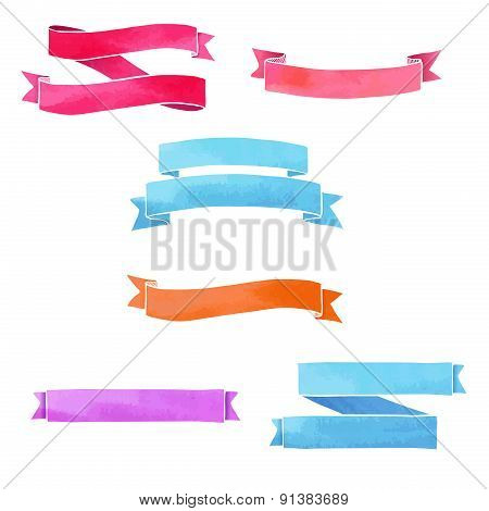 A set of tapes. Watercolor texture. Colorful, pastel colors. Isolated. Vector.