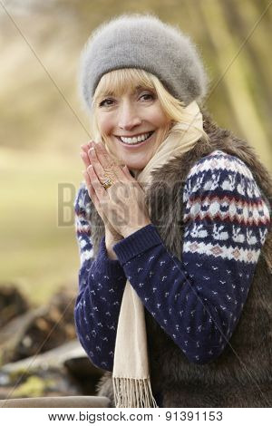 Portrait mature woman outdoors in winter