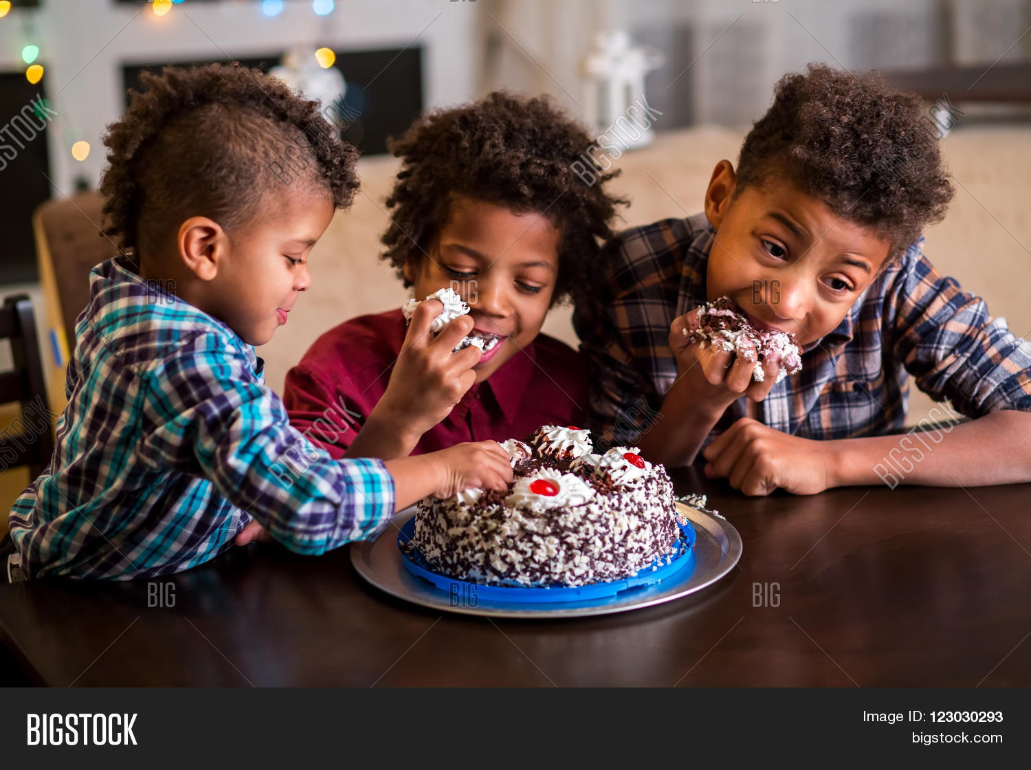 Three Afro Boys Eating Cake. Three Image & Photo Bigstock