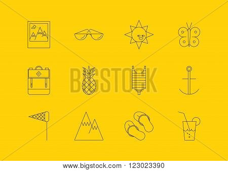 Line summer icons set. Modern vector logo pictogram collection concept. Travel Line Icons for Web and Mobile.