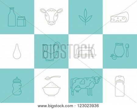 Vector set of milk icons. Graphic design elements. Trendy linear style icon.