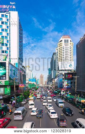 BANGKOK - July 15: Petchaburi Road in thr Pratunam District of Bangkok . The road is one of Bangkok's busiest for traffic.Thailand on July 15 2015.