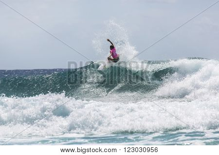 GOLD COAST, AUSTRALIA - MARCH 12 2016: Sally Fitzgibbons (AUS) competing in the Quiksilver Pro at Snapper Rocks Coolangatta