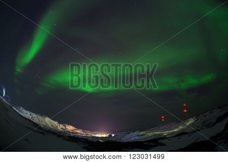 Aurora Green on Teriberka in the Murmansk region Russia