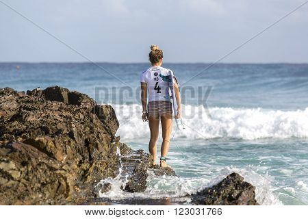 GOLD COAST, AUSTRALIA - MARCH 12 2016: Coco Ho (HAW) competing in the Roxy Pro at Snapper Rocks Coolangatta