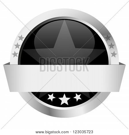 template of black button with silver frame and banner
