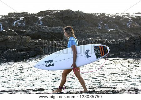 GOLD COAST, AUSTRALIA - MARCH 12 2016: Alessa Quizon (HAW) competing in the Roxy Pro at Snapper Rocks Coolangatta