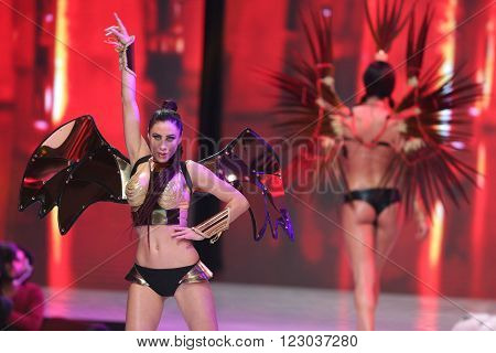 Sofia, Bulgaria - March 23, 2016: Models walk the runway at Sofia Fashion Week runway show. The fashion show is held for a second time in Bulgaria's capital.
