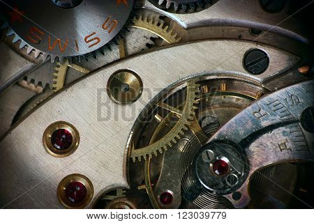 Pocket watch inside structure swiss made gear wheel