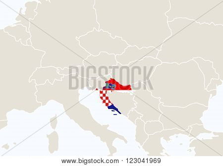 Europe With Highlighted Croatia Map.