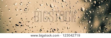 Droplets on a window in winter time