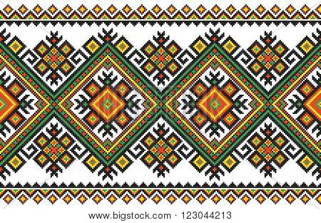 embroidered good like old handmade cross-stitch ethnic Ukraine pattern. Ukrainian towel with ornament, rushnyk called, in vector