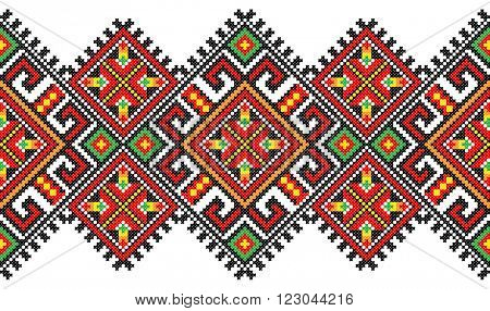 embroidered good like old handmade cross-stitch ethnic Ukraine pattern. Ukrainian towel with ornament, rushnyk called, in vector