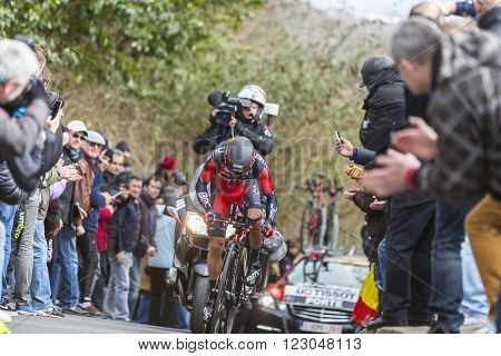 Conflans-Sainte-HonorineFrance-March 62016: The Australian cyclist Richie Porte of BMC Racing Team riding during the prologue stage of Paris-Nice 2016.