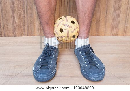 The boys Play training takraw ball sport in Thailand