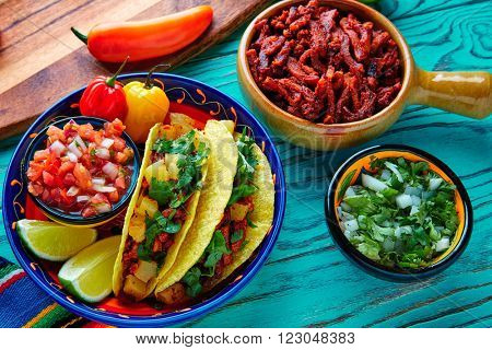 Tacos al pastor Mexican with coriander pineapple and chili