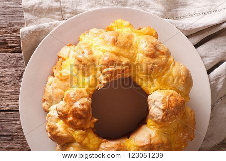 monkey bread with cheese close-up on the table. horizontal top view