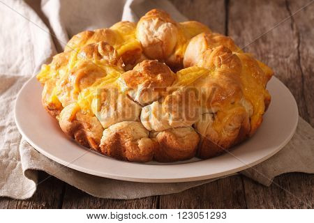 Delicious Monkey Bread With Cheese Close-up On The Table. Horizontal