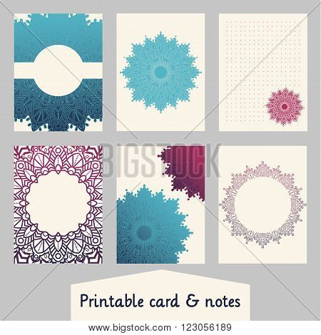 Set of creative cards with mandalas design. Template for scrapbooking wrapping congratulations invitations printable card planner wedding invitation notebooks diary. Vector