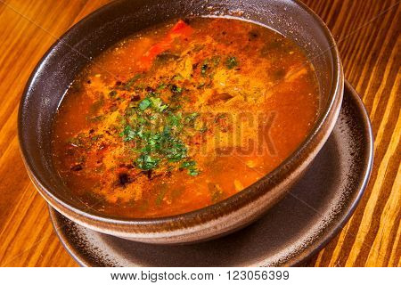 Shurpa with lamb, vegetables, spices and herbs