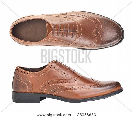 Brown leather men's shoes isolated on white background