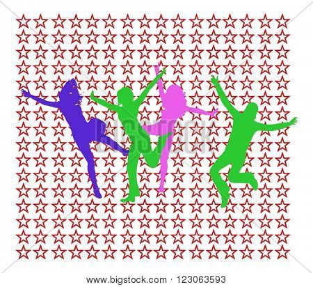Hurray Team Success Concept - colorful silhouettes of people jumping