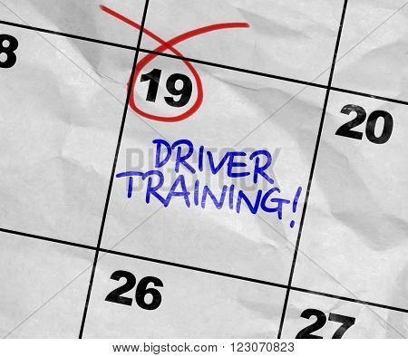 Concept image of a Calendar with the text: Driver Training
