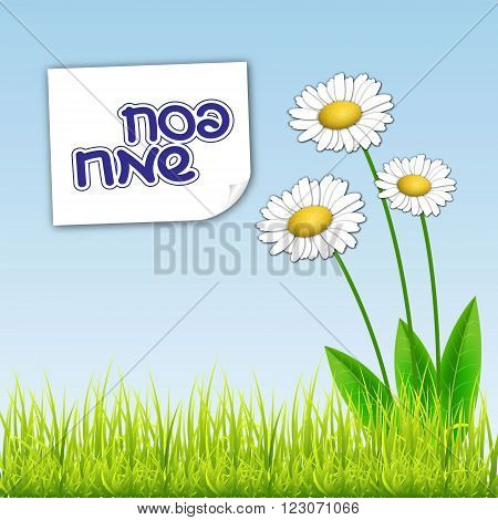 Happy Passover background. Spring bavkground. Happy Passover in Hebrew. Vector illustration