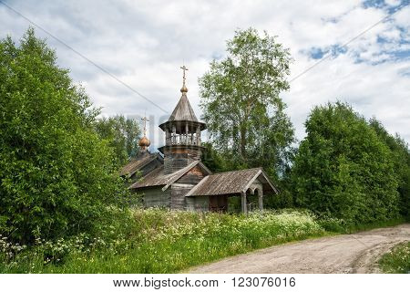 Old rustic wooden church the chapel of St. Nicholas Karelia Russia